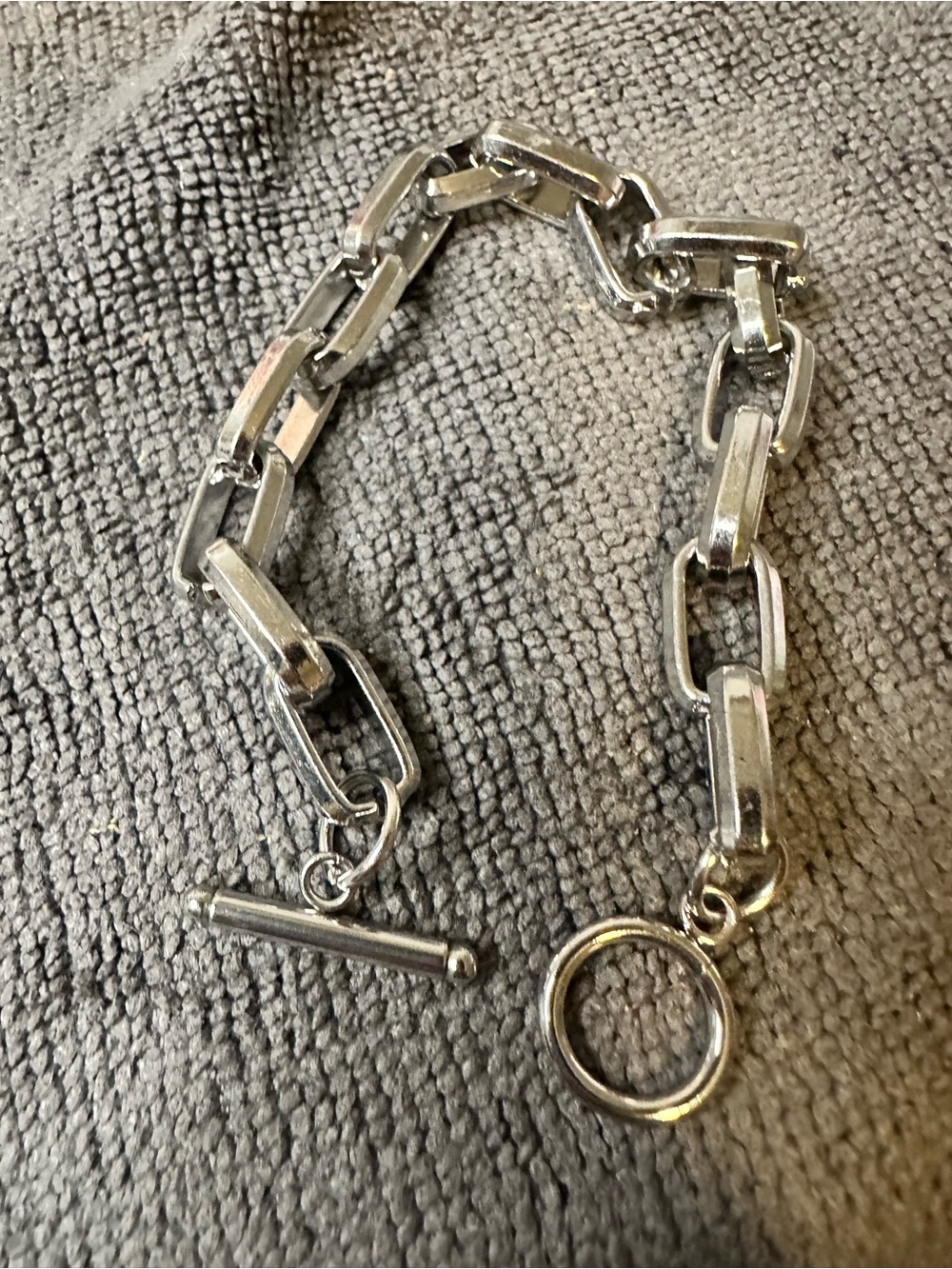Link Silver-Tone Rectangular Link Toggle Bracelet